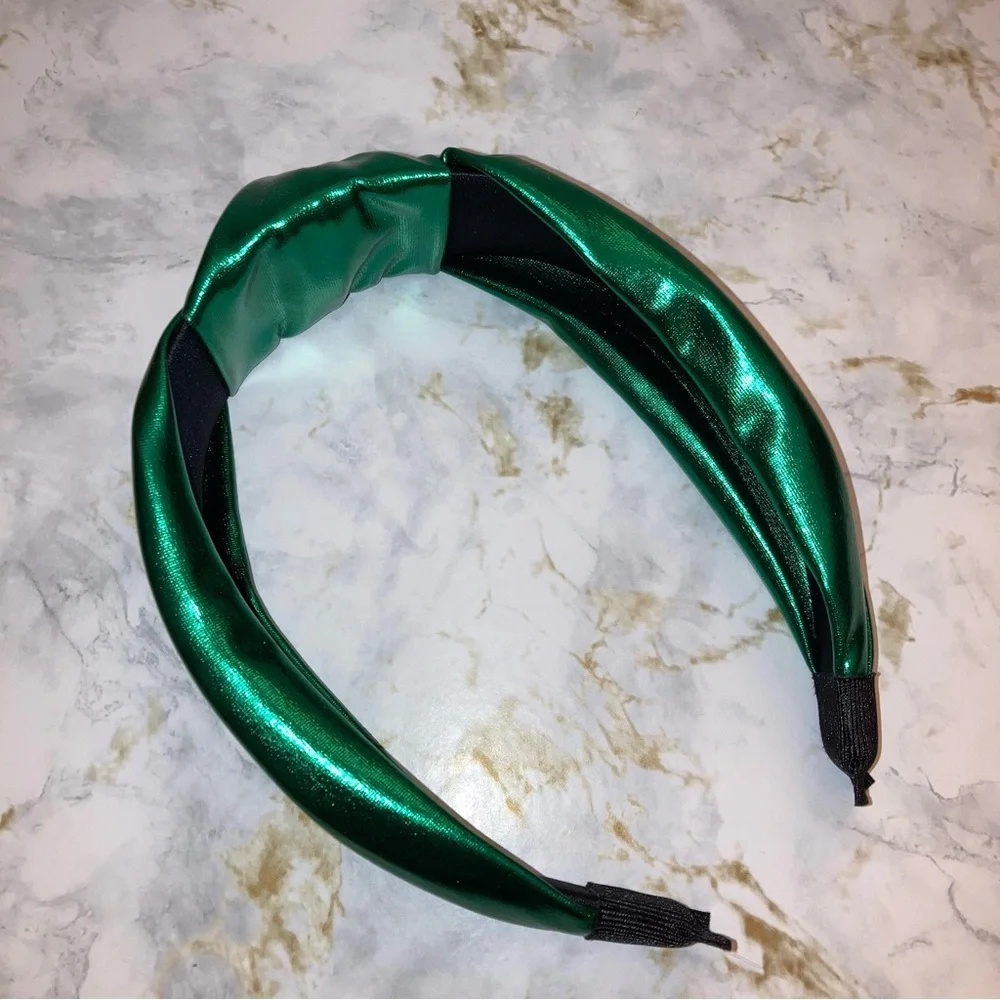 Emerald Green Metallic Top Knot Knotted Boho Formal Christmas Cocktail Headband